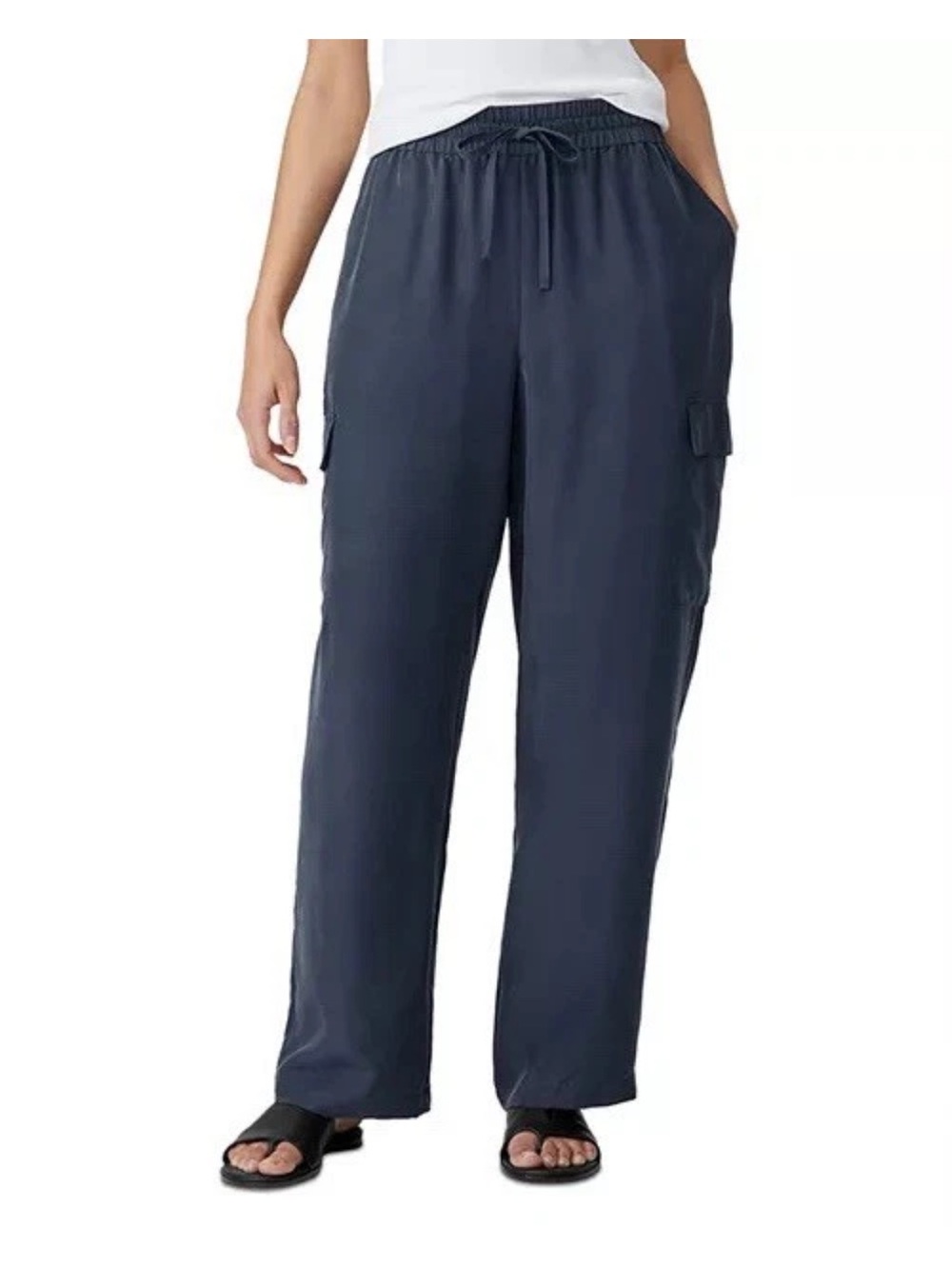 Eileen Fisher Washed Silk Cargo Pant Blue Gray Size Small